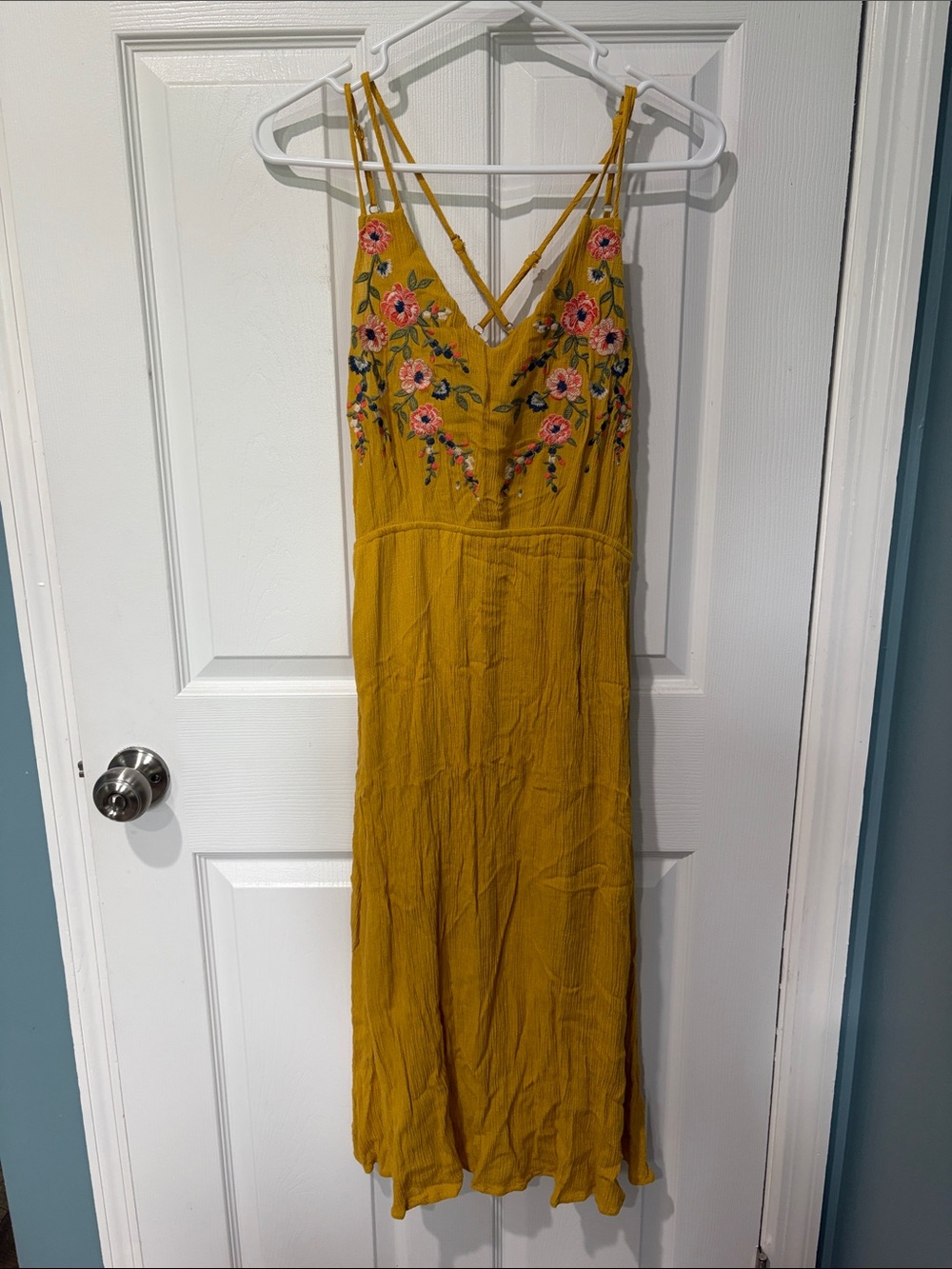 Mustard double strap midi dress